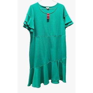 Dress Avenue Women's 18 Ruffle Hi Low Hemline Pull On Solid Green Short Sleeve